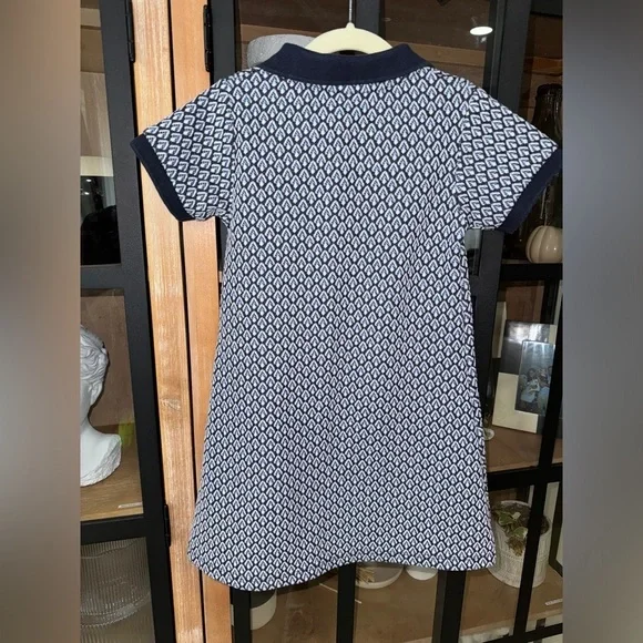 Zara Kids polo knit sweater mini dress navy jaquard print short sleeve girls - Picture 4 of 8